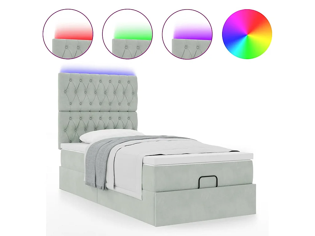 Ottoman-Bett mit Matratzen & LEDs Hellgrau 100x200 cm Samt