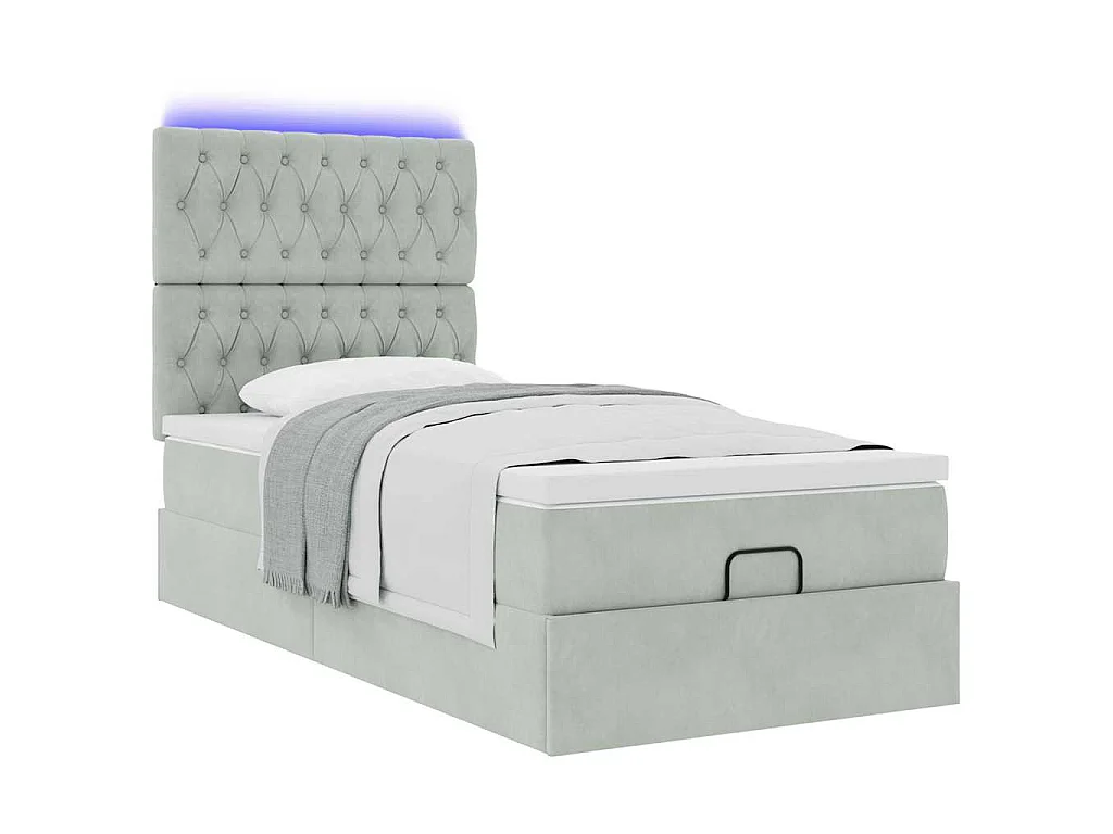 Ottoman-Bett mit Matratzen & LEDs Hellgrau 100x200 cm Samt