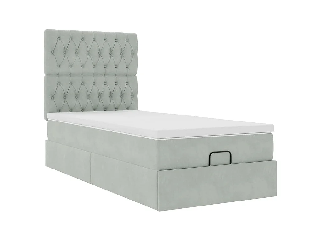 Ottoman-Bett mit Matratzen & LEDs Hellgrau 100x200 cm Samt