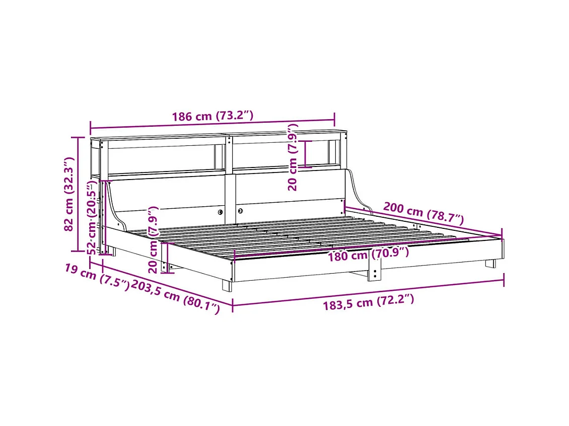 Letto senza Materasso Marrone Cera 180x200 cm in Legno di Pino