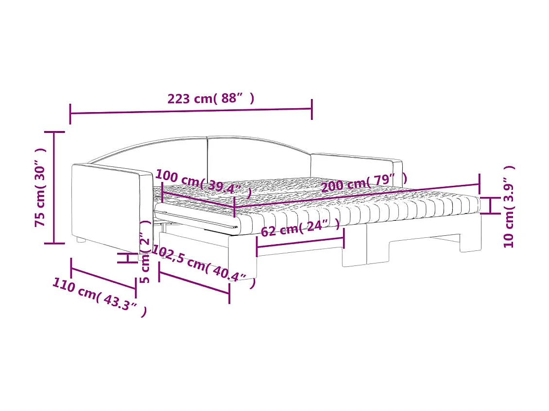 Sofá cama nido con colchón tela negro 100x200 cm