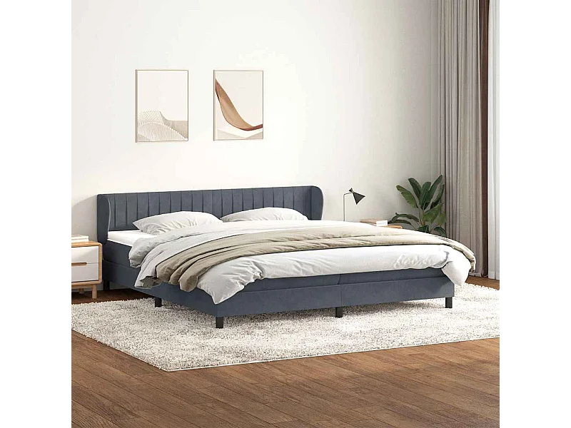 Cama box spring con colchones terciopelo gris oscuro 180x220 cm