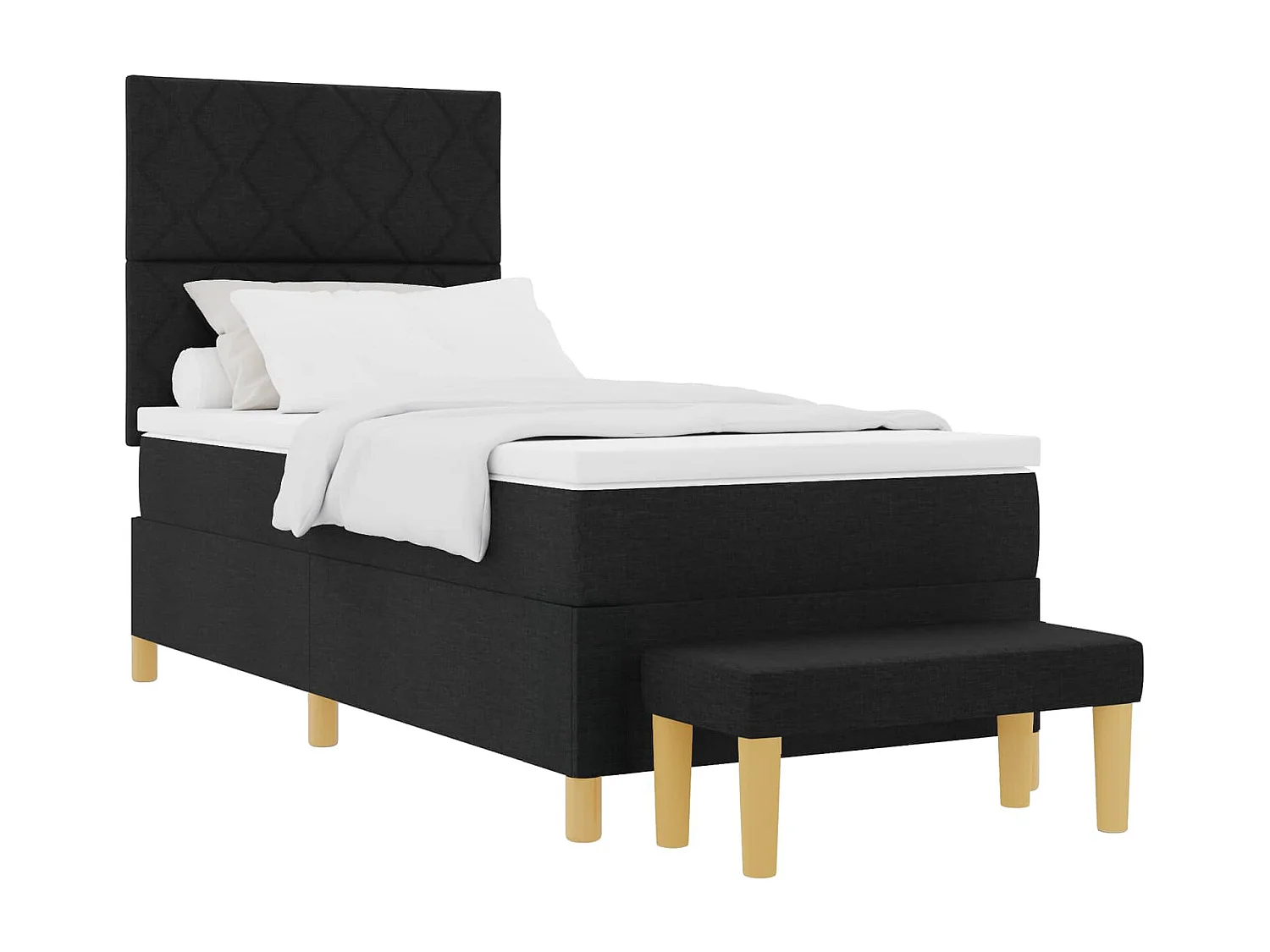 Lit à ressorts avec matelas Noir 90 x 200 cm tissu
