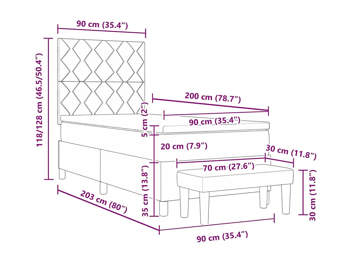 Lit à ressorts avec matelas Noir 90 x 200 cm tissu