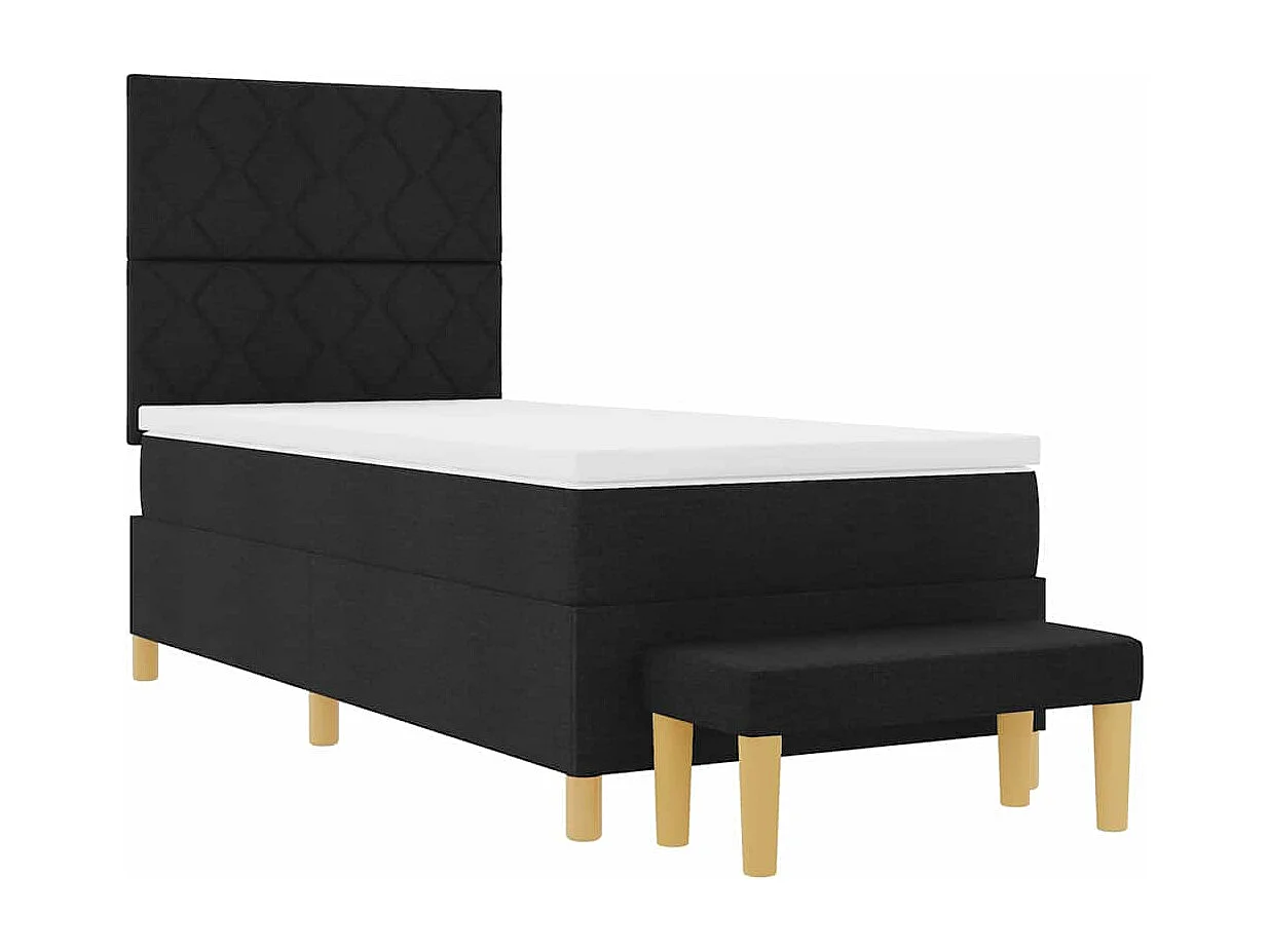 Lit à ressorts avec matelas Noir 90 x 200 cm tissu