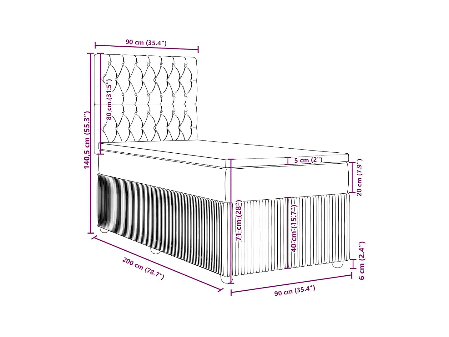 Sommier à lattes de lit avec matelas Noir 90x200 cm Tissu
