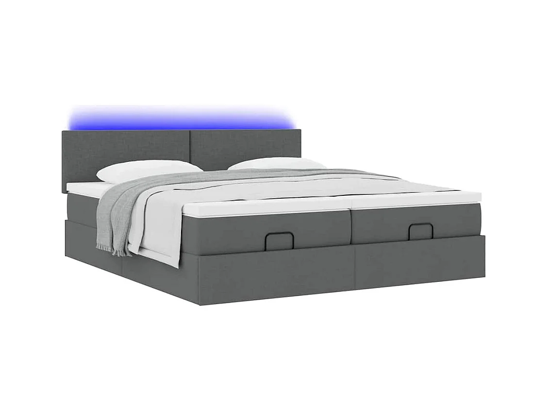 Ottoman-Bett mit Matratzen & LEDs Dunkelgrau 180x200 cm Stoff