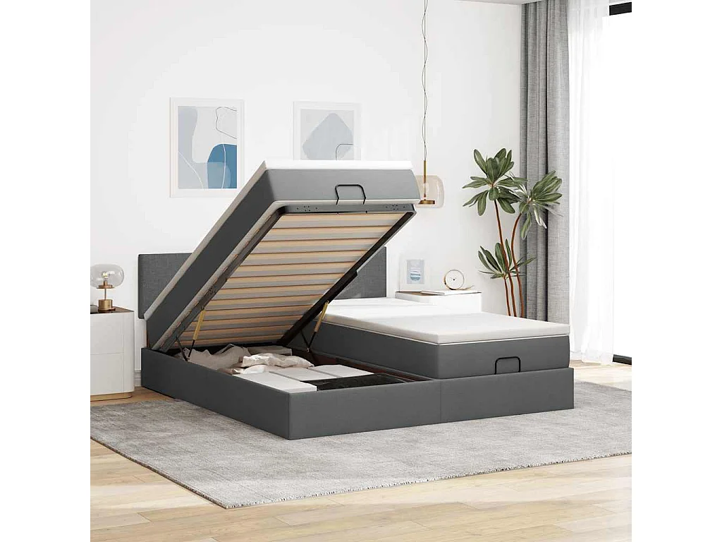 Ottoman bed met matrassen en LED's 180x200cm stof donkergrijs
