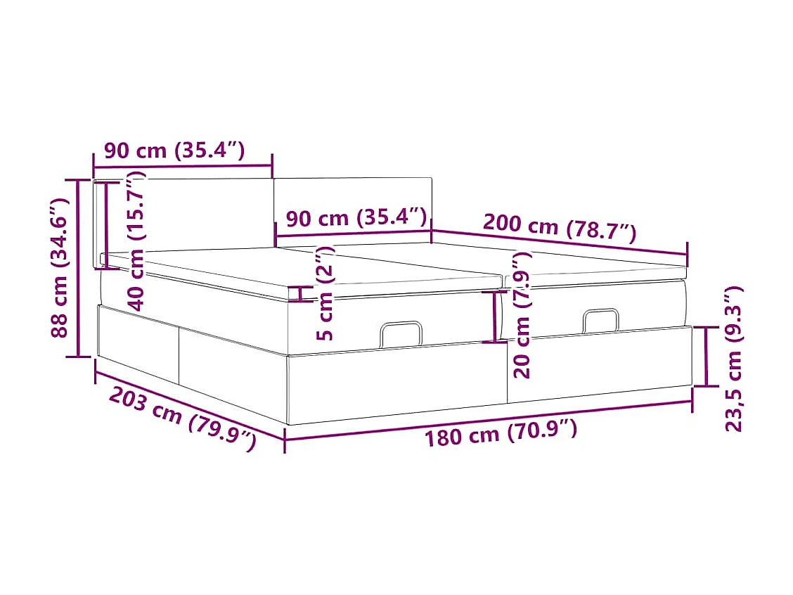 Ottoman bed met matrassen en LED's 180x200cm stof donkergrijs