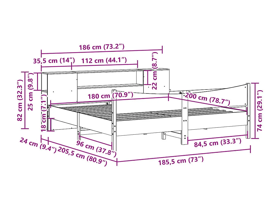 Giroletto senza Materasso Bianco 180x200 cm Legno Massello Pino