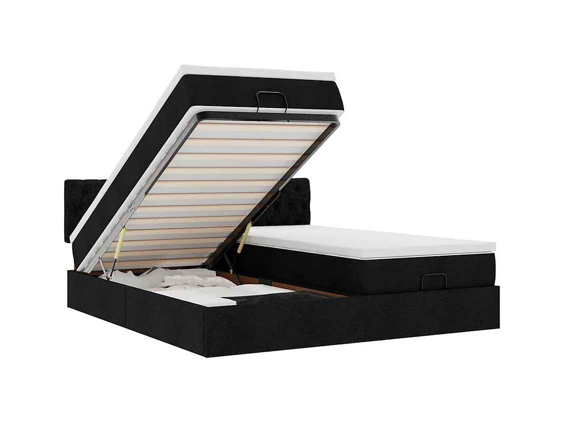 Cadre de lit ottoman avec matelas noir 180x200cm tissu