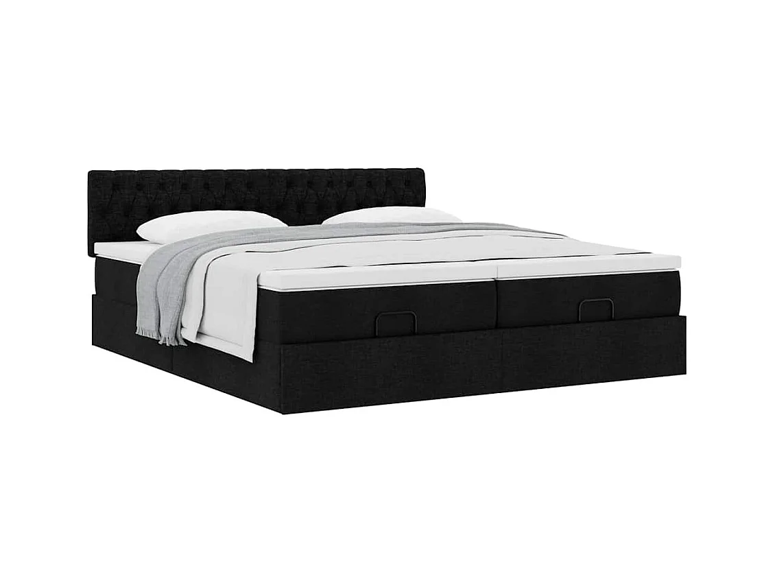 Cadre de lit ottoman avec matelas noir 180x200cm tissu