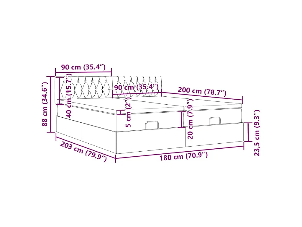 Ottoman-Bett mit Matratzen Schwarz 180x200 cm Stoff