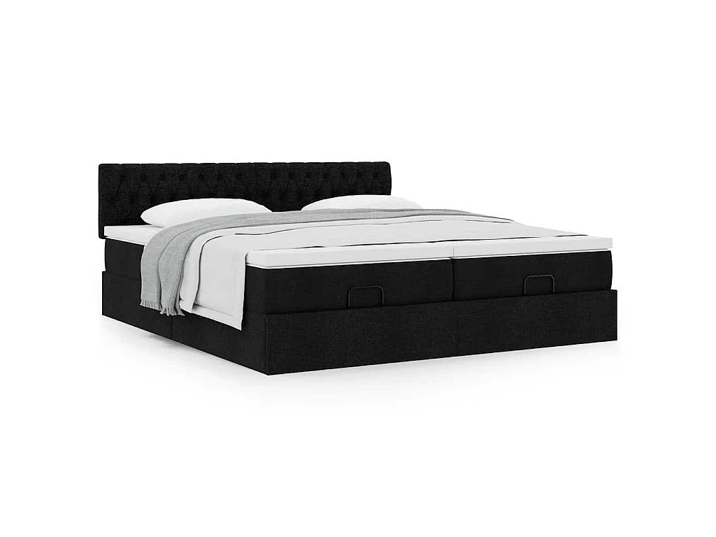 Ottoman-Bett mit Matratzen Schwarz 180x200 cm Stoff
