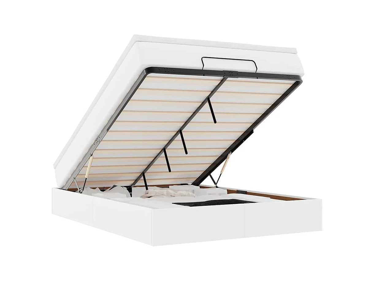 Struttura Letto Pouf con Materasso Bianco 140x190 cm Similpelle