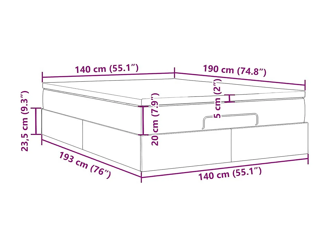 Cadre de lit ottoman avec matelas blanc 140x190 cm similicuir