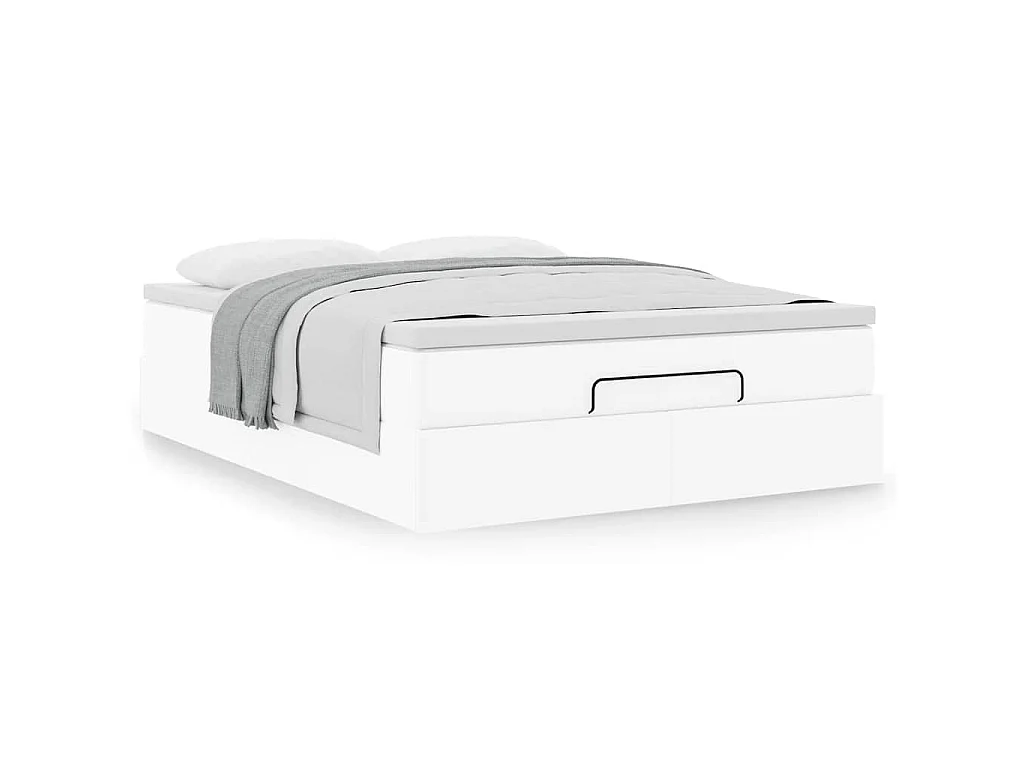Cadre de lit ottoman avec matelas blanc 140x190 cm similicuir
