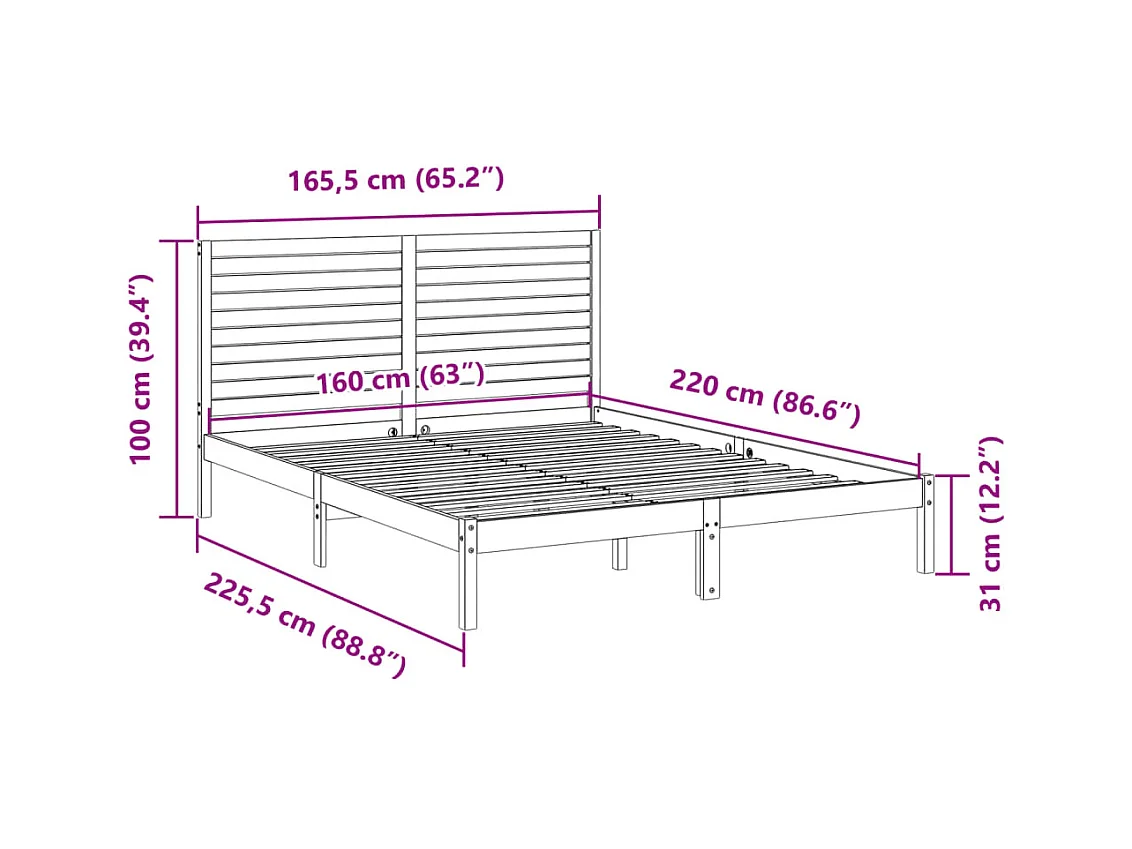 Giroletto Extra Lungo senza Materasso 160x220 cm Legno Massello