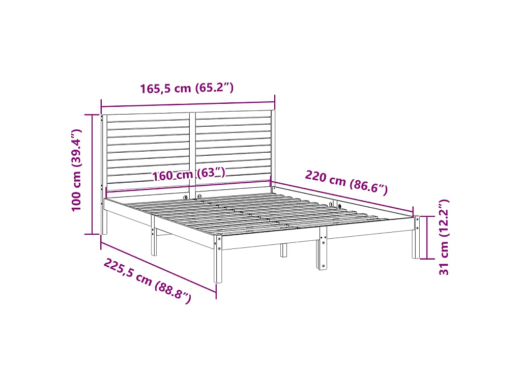 Giroletto Extra Lungo senza Materasso 160x220 cm Legno Massello