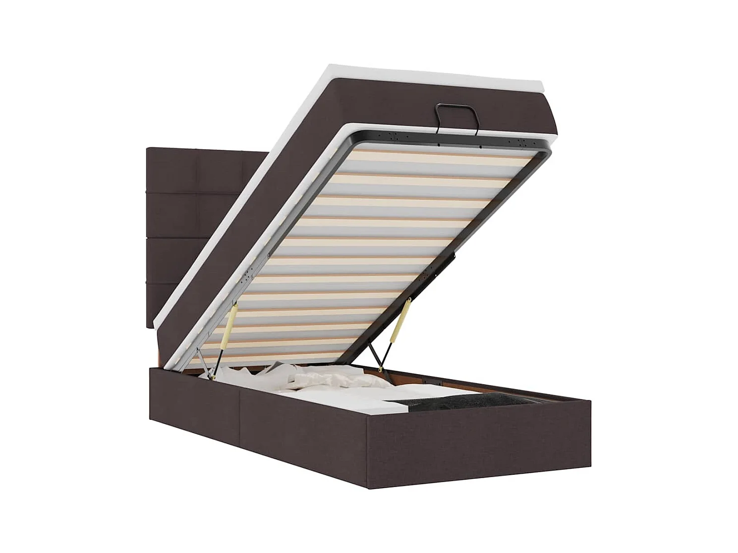Lit ottoman avec matelas marron foncé 100x200 cm tissu