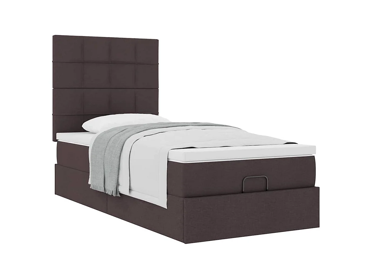 Lit ottoman avec matelas marron foncé 100x200 cm tissu