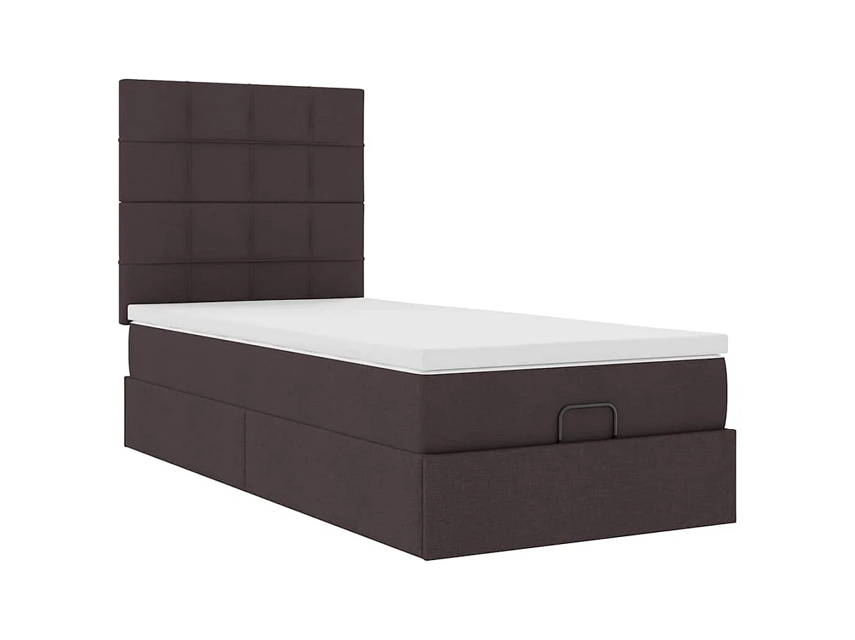 Lit ottoman avec matelas marron foncé 100x200 cm tissu