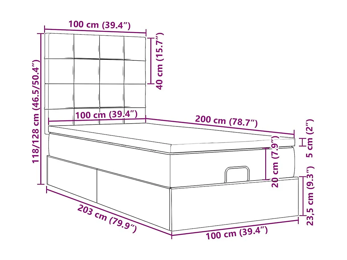 Ottoman-Bett mit Matratze Dunkelbraun 100x200 cm Stoff