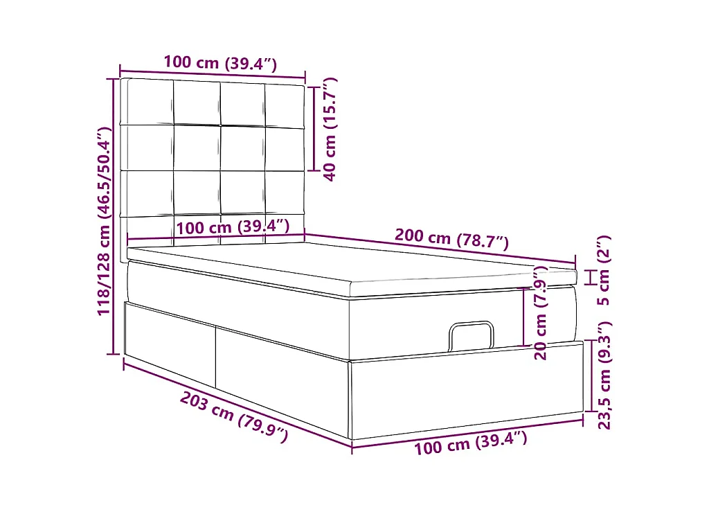 Ottoman-Bett mit Matratze Dunkelbraun 100x200 cm Stoff