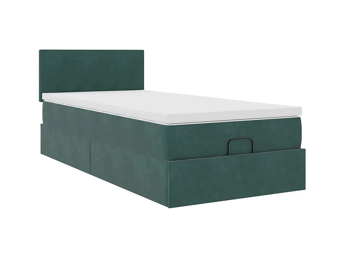 Cadre de lit ottoman avec matelas vert foncé 90x200 cm velours