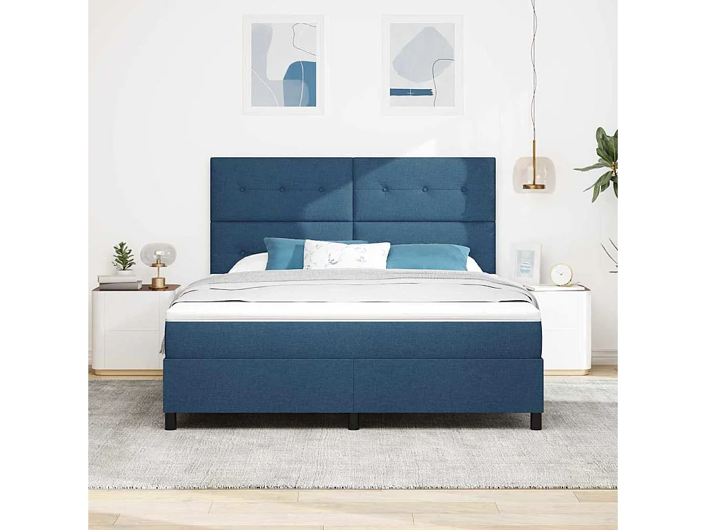 Lit à ressorts avec matelas Bleu 180 x 200 cm tissu