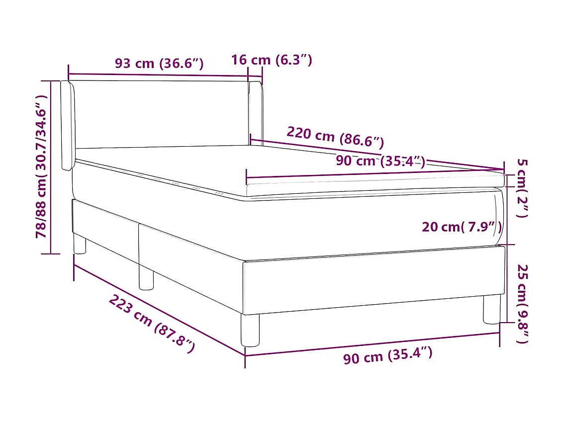 Giroletto a Molle con Materasso Rosa 90x220 cm Velluto