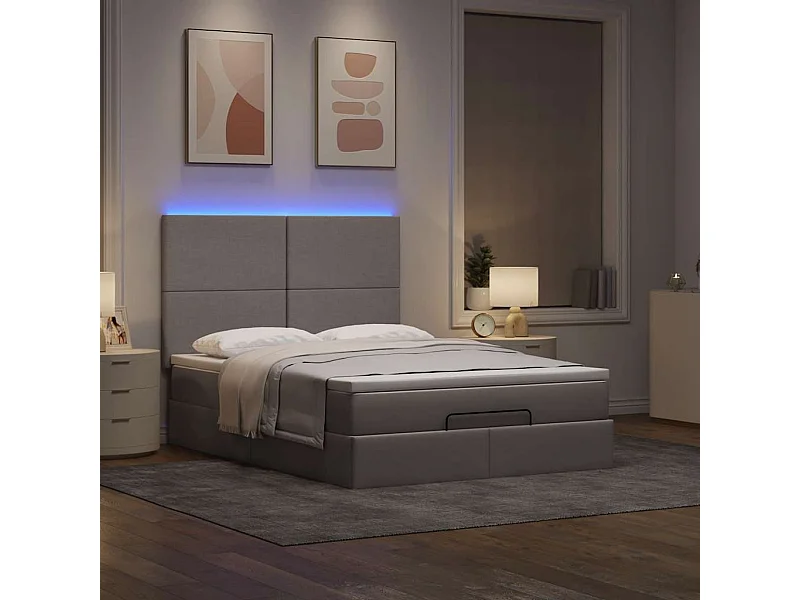 Struttura Letto Pouf con Materasso Tortora 140x200cm in Tessuto