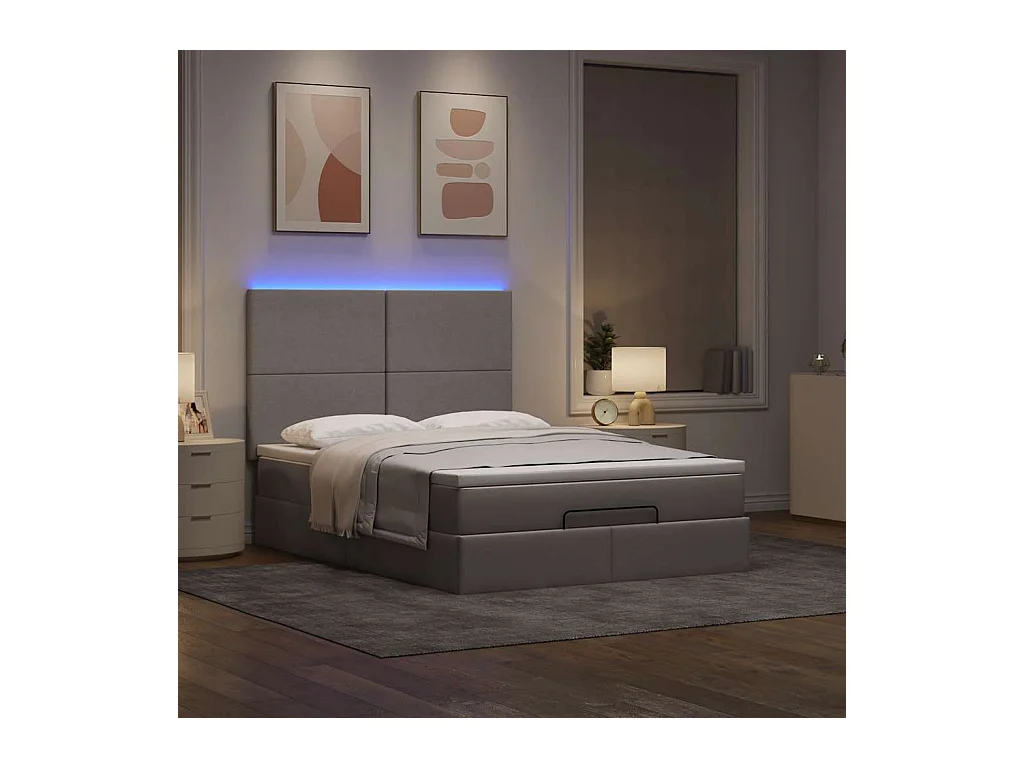 Cadre de lit ottoman avec matelas taupe 140x200 cm tissu