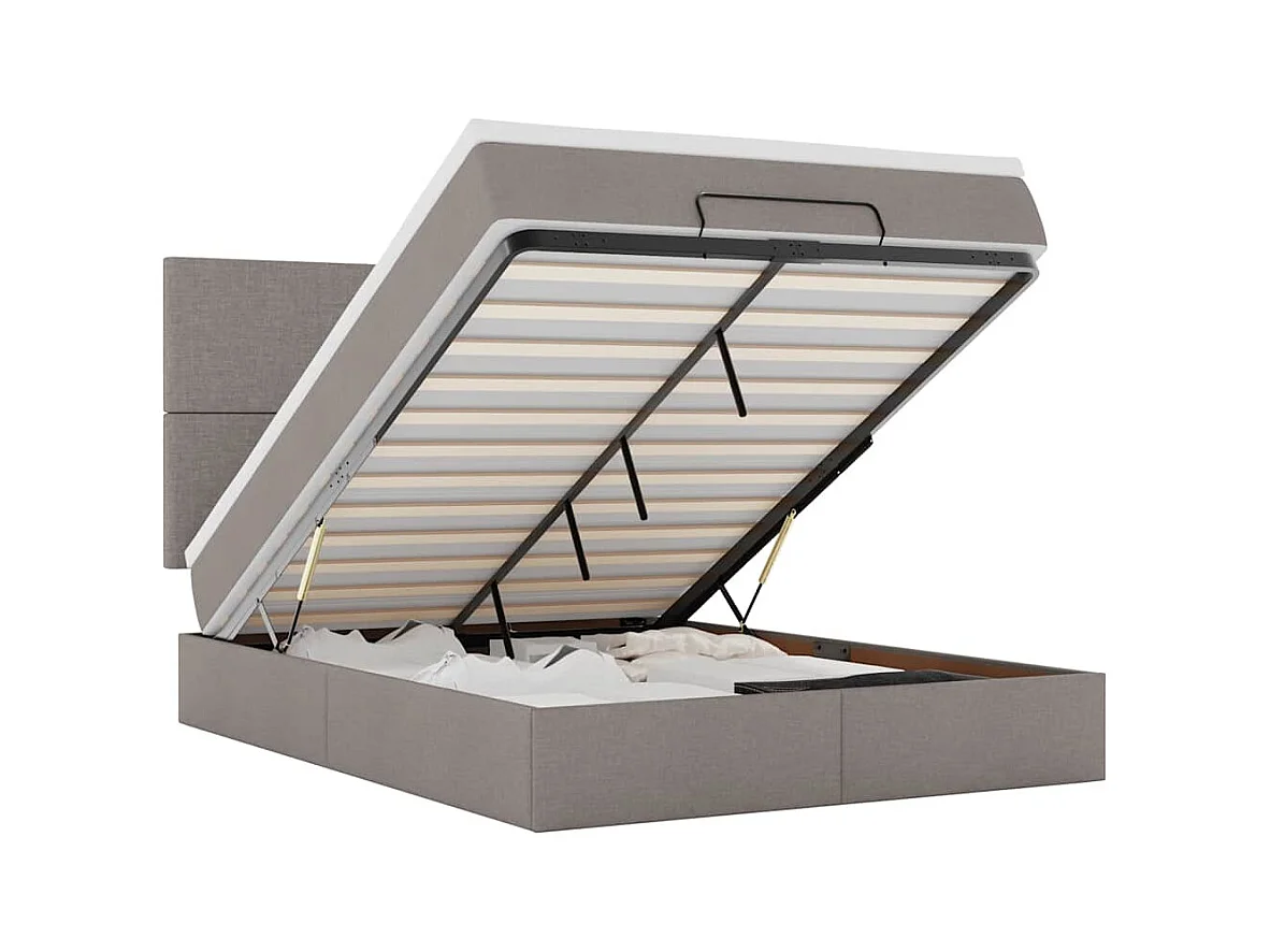 Cadre de lit ottoman avec matelas taupe 140x200 cm tissu