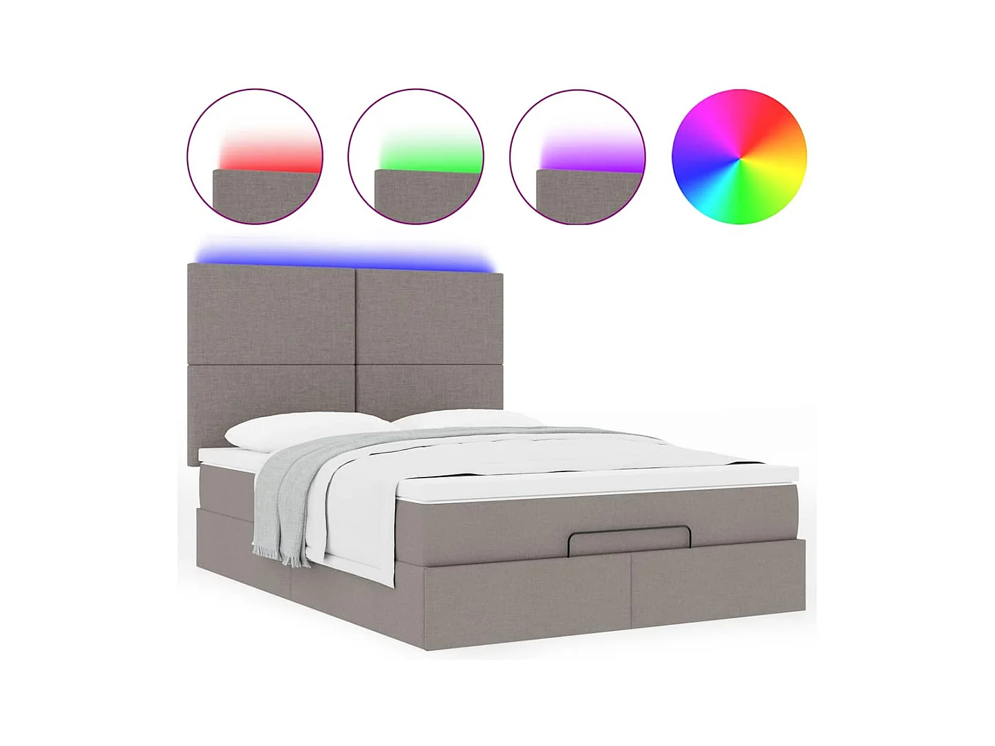 Cadre de lit ottoman avec matelas taupe 140x200 cm tissu