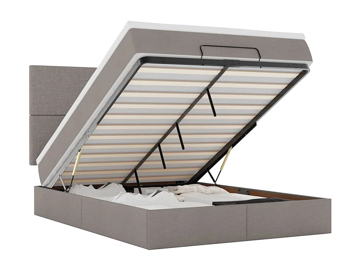 Cadre de lit ottoman avec matelas taupe 140x200 cm tissu