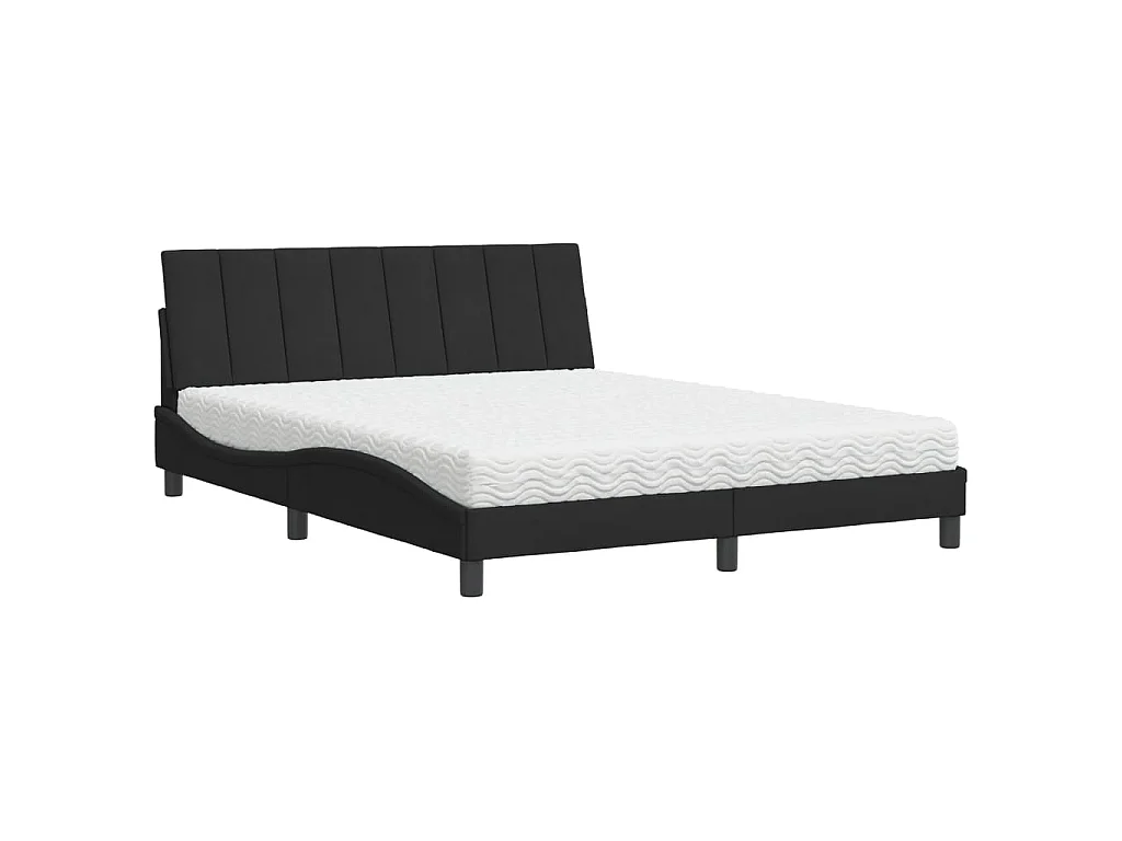 Letto con Materasso Hanko Nero 160x200 cm in Velluto