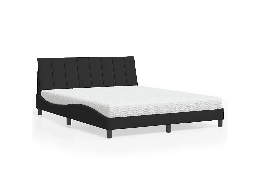 Letto con Materasso Hanko Nero 160x200 cm in Velluto