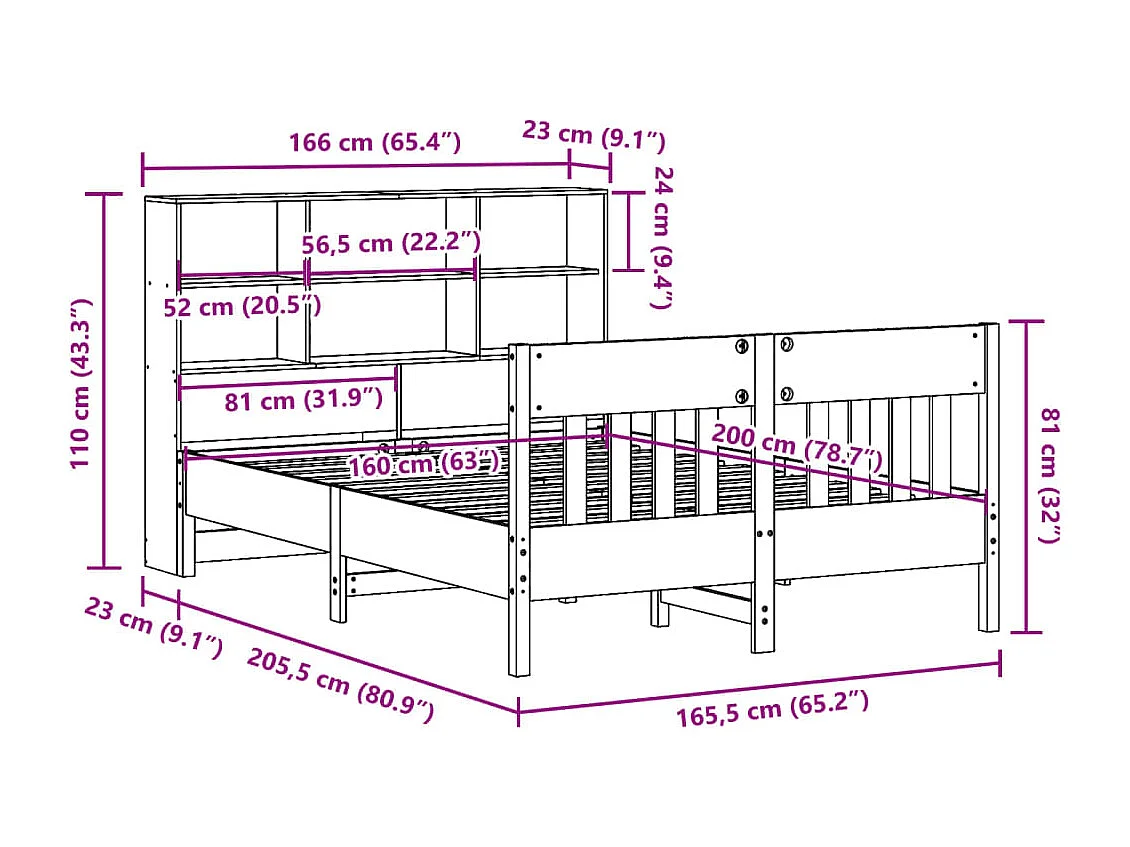 Cadre de lit sans matelas cire marron 160x200cm bois pin massif