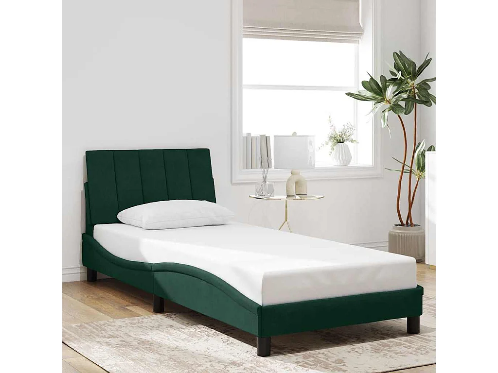 Cadre de lit sans matelas Hanko vert foncé 90x200 cm velours