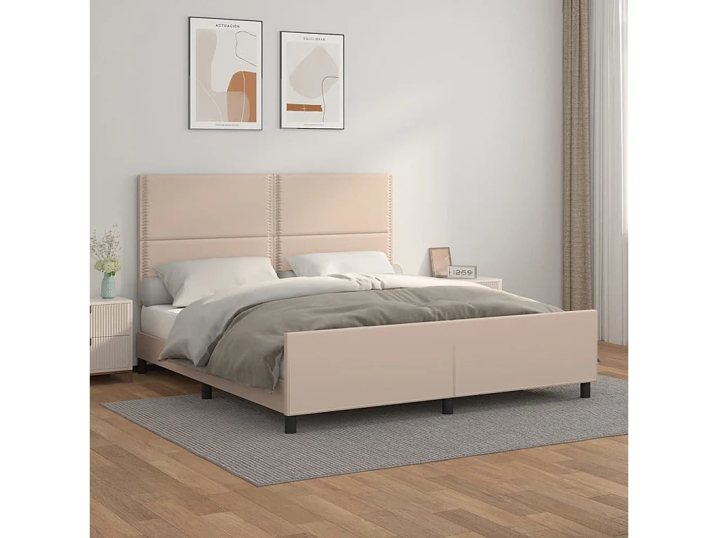 Estructura de cama cabecero cuero sintético capuchino 180x200cm