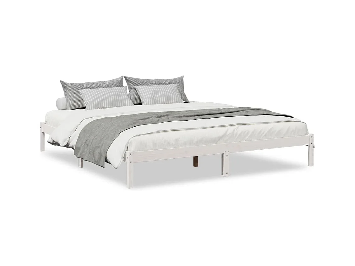 Massivholzbett Extra Lang ohne Matratze Weiß 180x210 Kieferholz