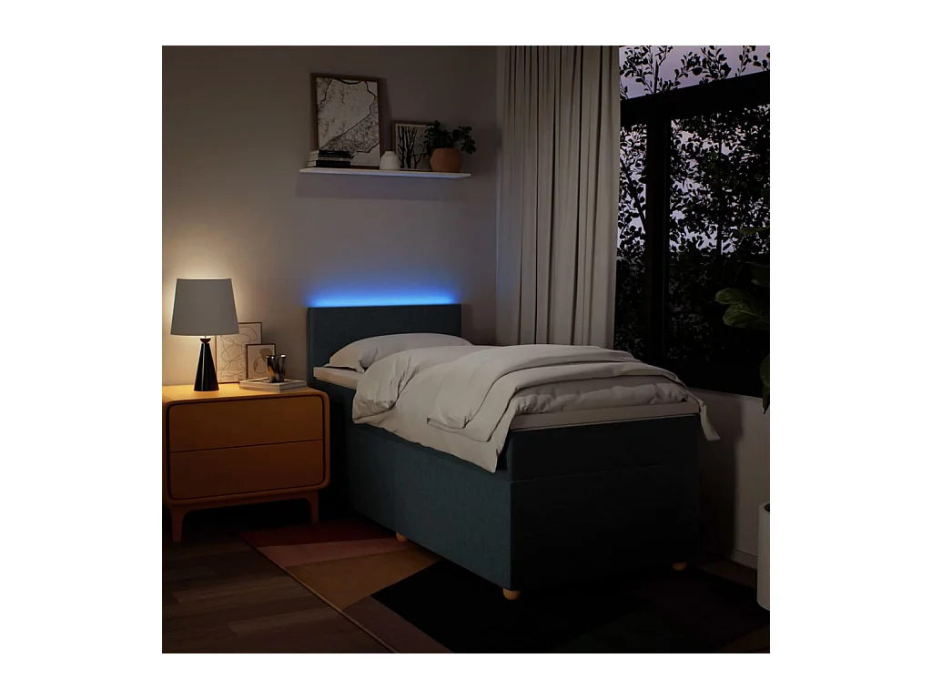 Sommier à lattes de lit avec matelas Bleu 90x200 cm Tissu