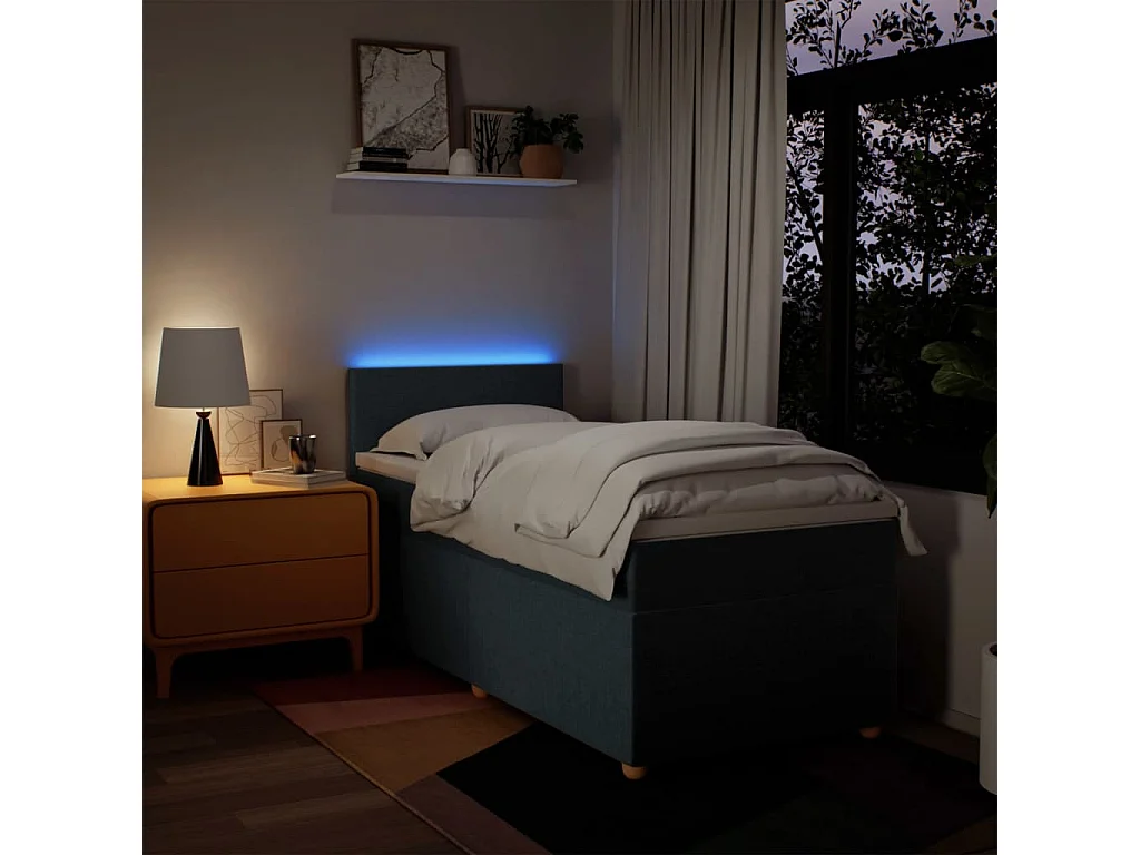 Boxspringbett mit Matratze Blau 90x200 cm Stoff