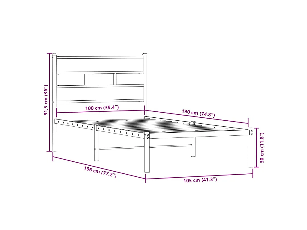 Giroletto senza Materaso in Metallo Rovere Sonoma 100x190 cm
