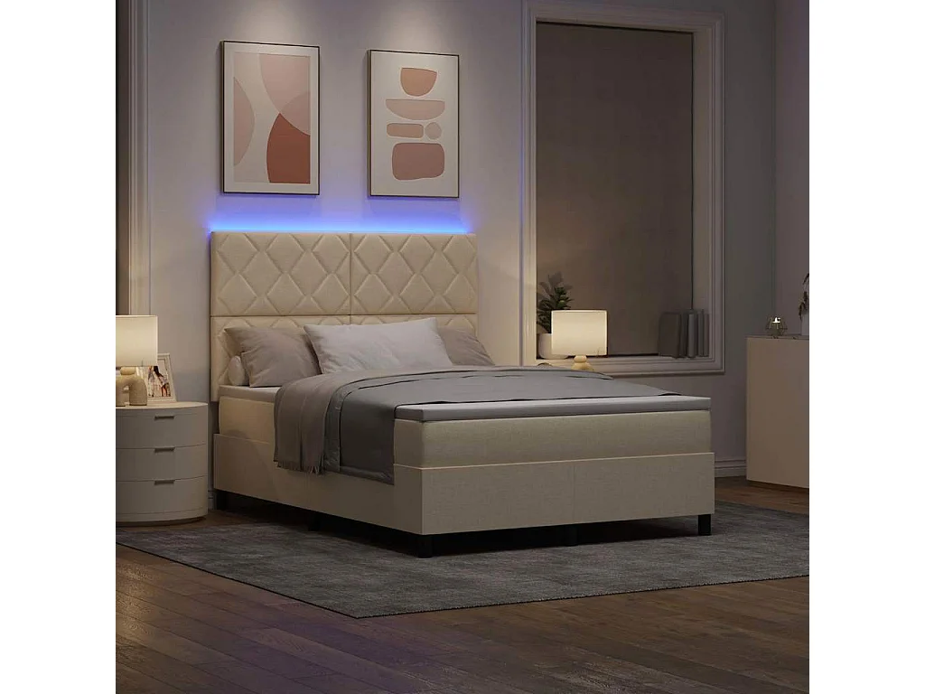 Lit à ressorts avec bandes LED Crème 140 x 200 cm tissu