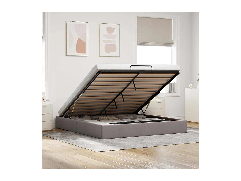 Cadre de lit ottoman sans matelas taupe 160x200 cm tissu