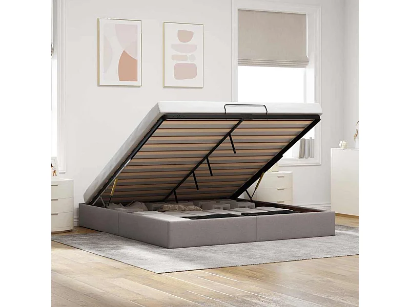 Struttura Letto Pouf senza Materasso Tortora 160x200cm Tessuto