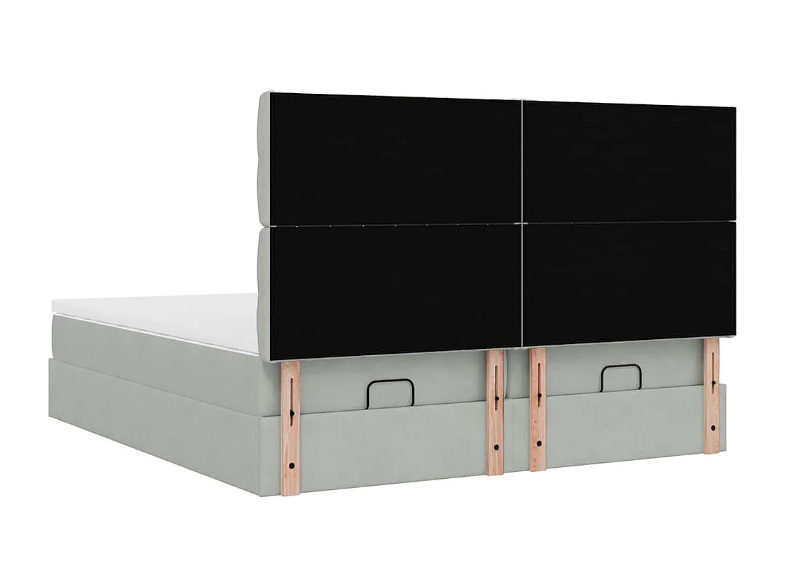 Cadre de lit ottoman et matelas gris clair 180x200cm velours