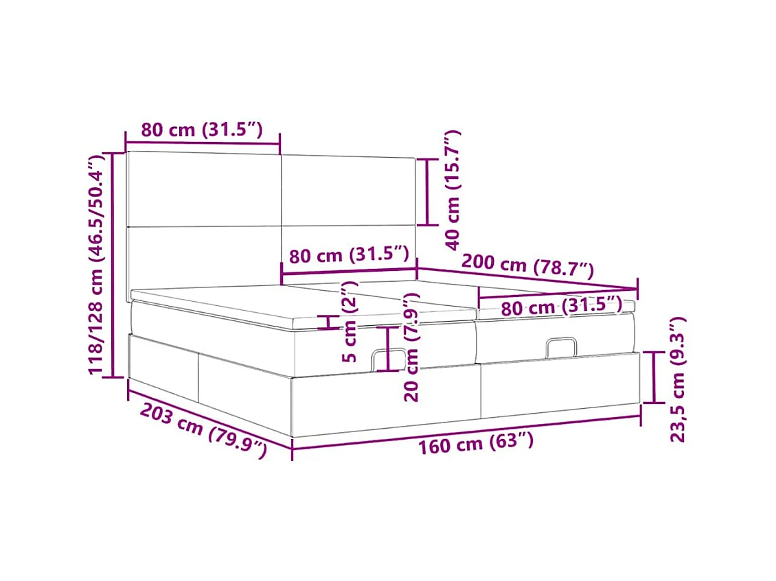 Cadre de lit ottoman avec matelas noir 160x200 cm tissu